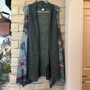 This & That Teal Multi Color Boho Open Sleeveless Cardigan Women’s Size Medium